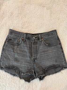Levi's Black High-Rise Frayed Hem Jean Shorts